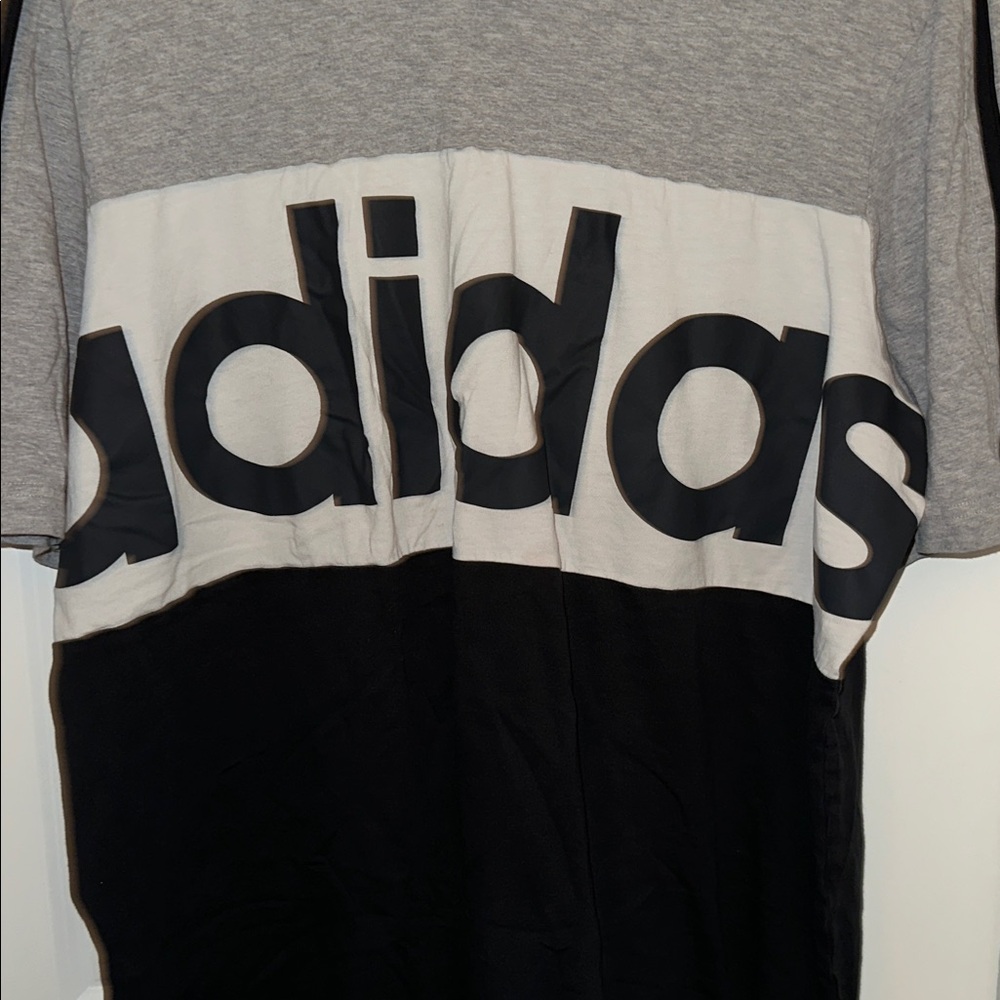 adidas Gray White Black Block Logo Tee - Picture 2 of 5
